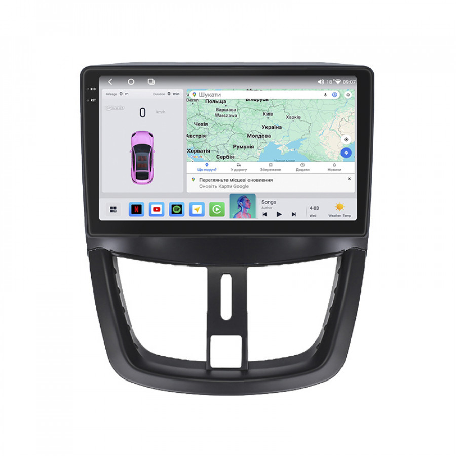 Штатная магнитола Lesko для Peugeot 207 I 2006-2009 экран 9" 4/64 QLED CarPlay 4G Wi-Fi GPS 360 Prime