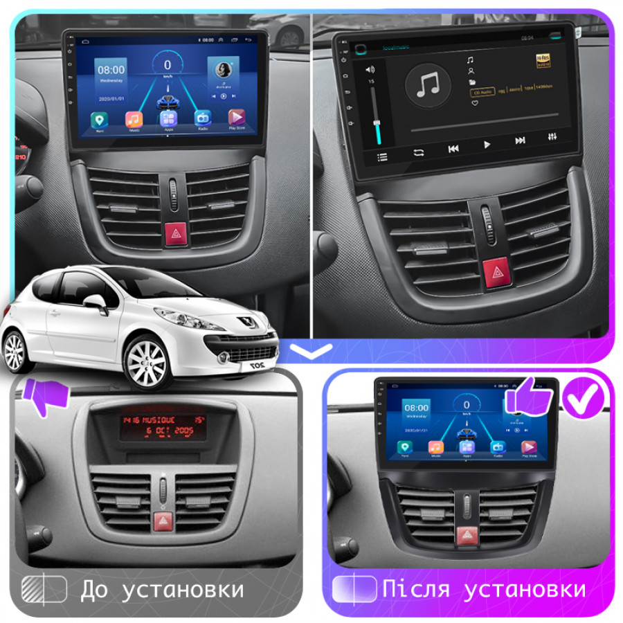 Штатная магнитола Lesko для Peugeot 207 I 2006-2009 экран 9" 2/32Gb 4G Wi-Fi GPS Top