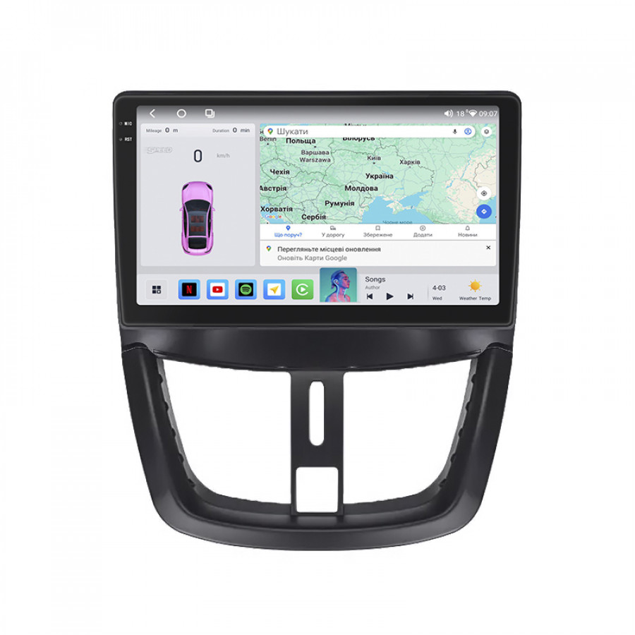 Штатная магнитола Lesko для Peugeot 207 I Рестайлинг 2009-2015 экран 9" 4/64 QLED CarPlay 4G Wi-Fi GPS 360 Prime
