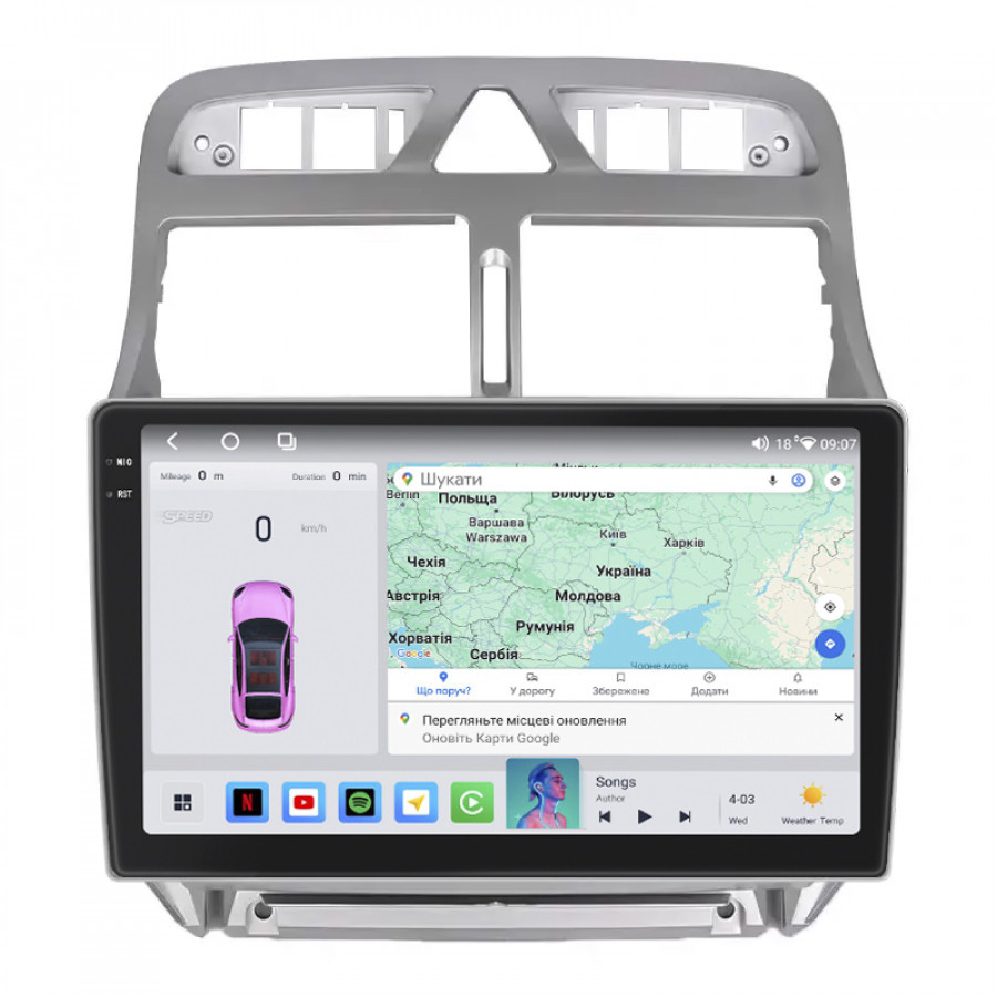 Штатная магнитола Lesko для Peugeot 307 I 2001-2005 экран 9" 4/64 QLED CarPlay 4G Wi-Fi GPS 360 Prime