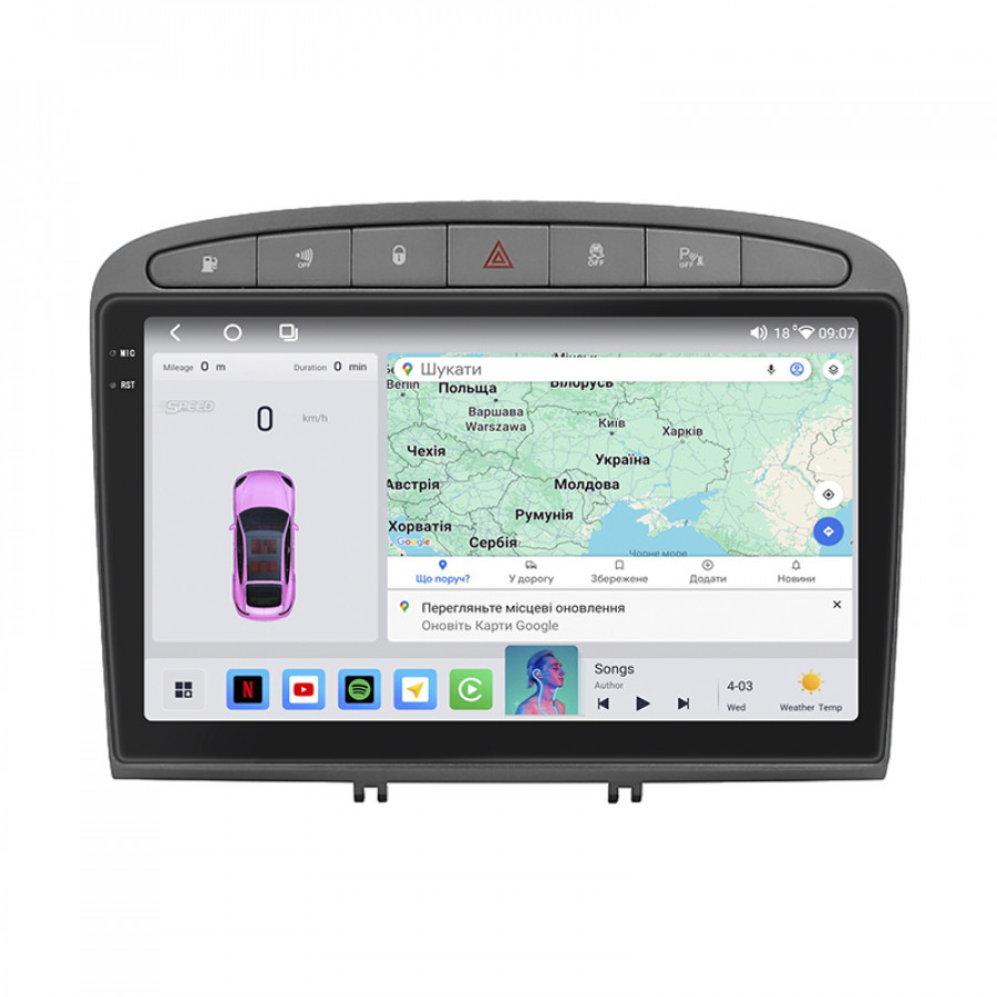 Штатная магнитола Lesko для Peugeot 408 I 2012-2017 экран 9" 4/64 QLED CarPlay 4G Wi-Fi GPS 360 Prime