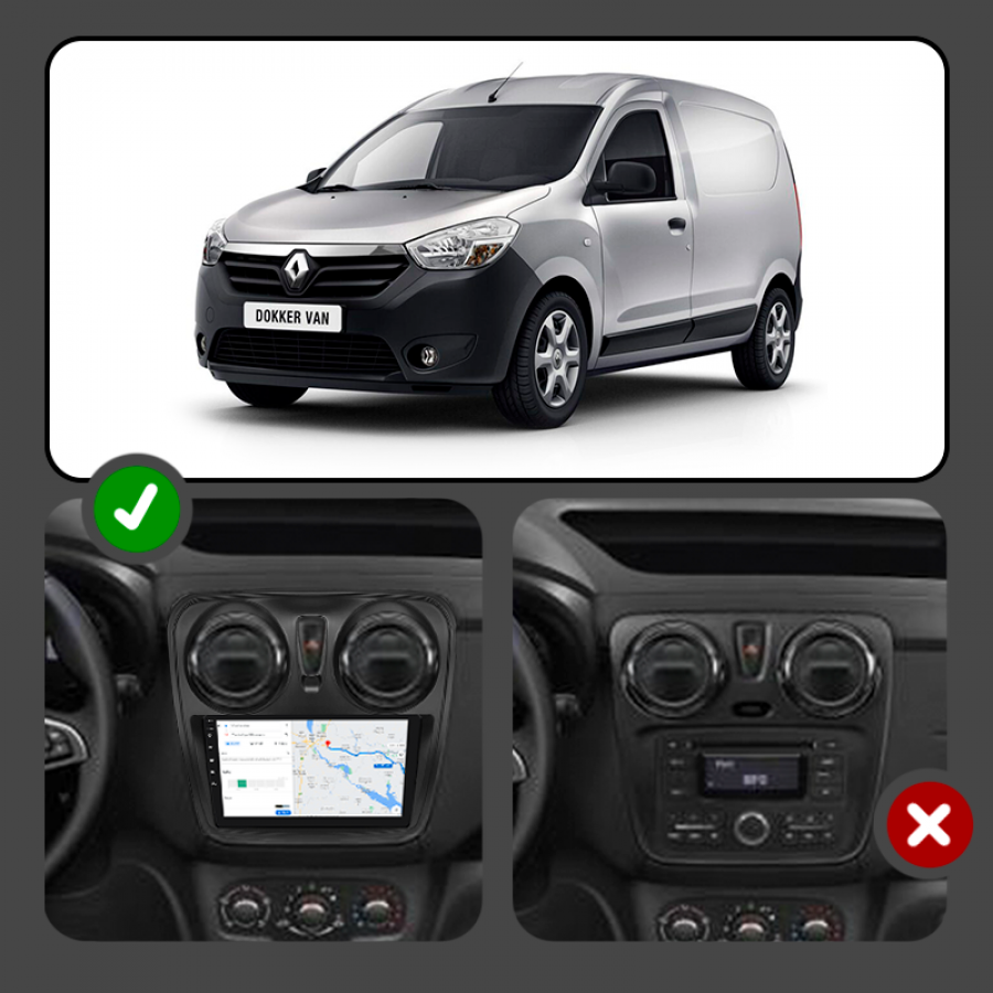 Штатная магнитола Lesko для Renault Dokker I 2012-н.в. экран 9" 2/32Gb Wi-Fi GPS Base