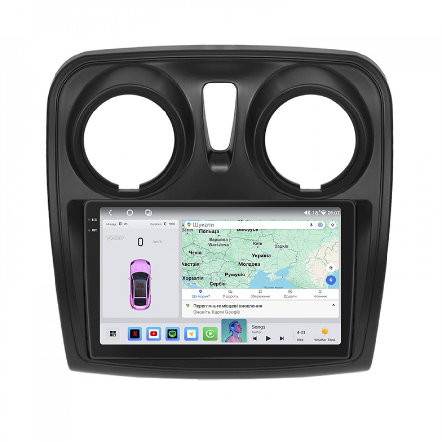 Штатная магнитола Lesko для Renault Dokker I 2012-н.в. экран 9" 4/64 QLED CarPlay 4G Wi-Fi GPS 360 Prime