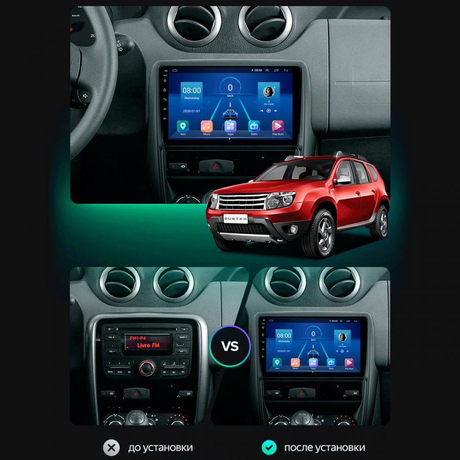 Штатная магнитола Lesko для Renault Duster I 2010-2015 экран 9" 6/128Gb 4G Wi-Fi GPS Top
