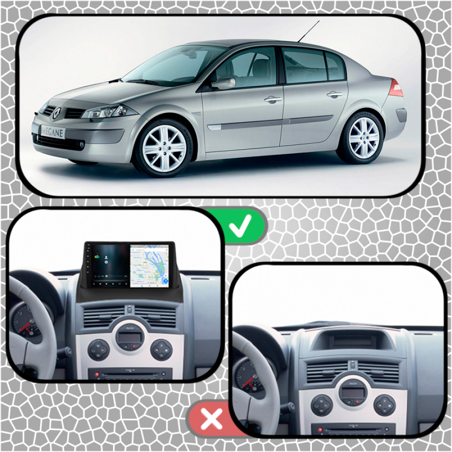 Штатная магнитола Lesko для Renault Megane II 2002-2006 экран 9" 2/32Gb Wi-Fi GPS Base