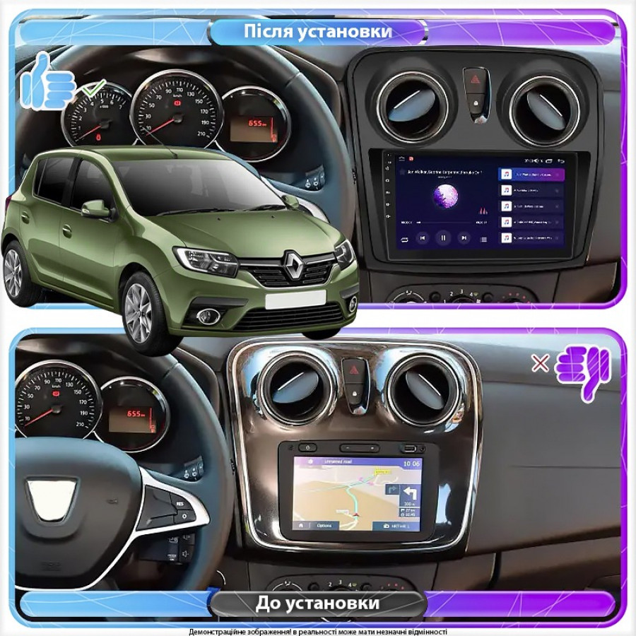 Штатная магнитола Lesko для Renault Sandero II ver 2 2013-2018 экран 9" 6/128Gb 4G Wi-Fi GPS Top