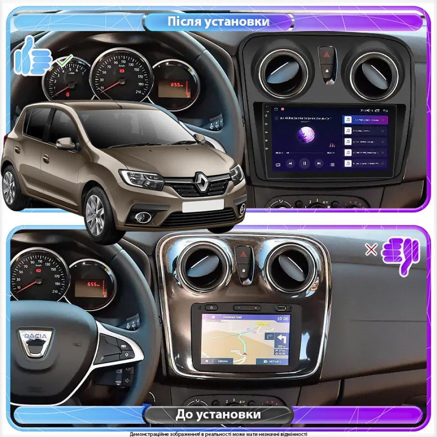 Штатная магнитола Lesko для Renault Sandero II Рестайлинг ver 2 2018-н.в экран 9" 4/64Gb CarPlay 4G Wi-Fi GPS Prime