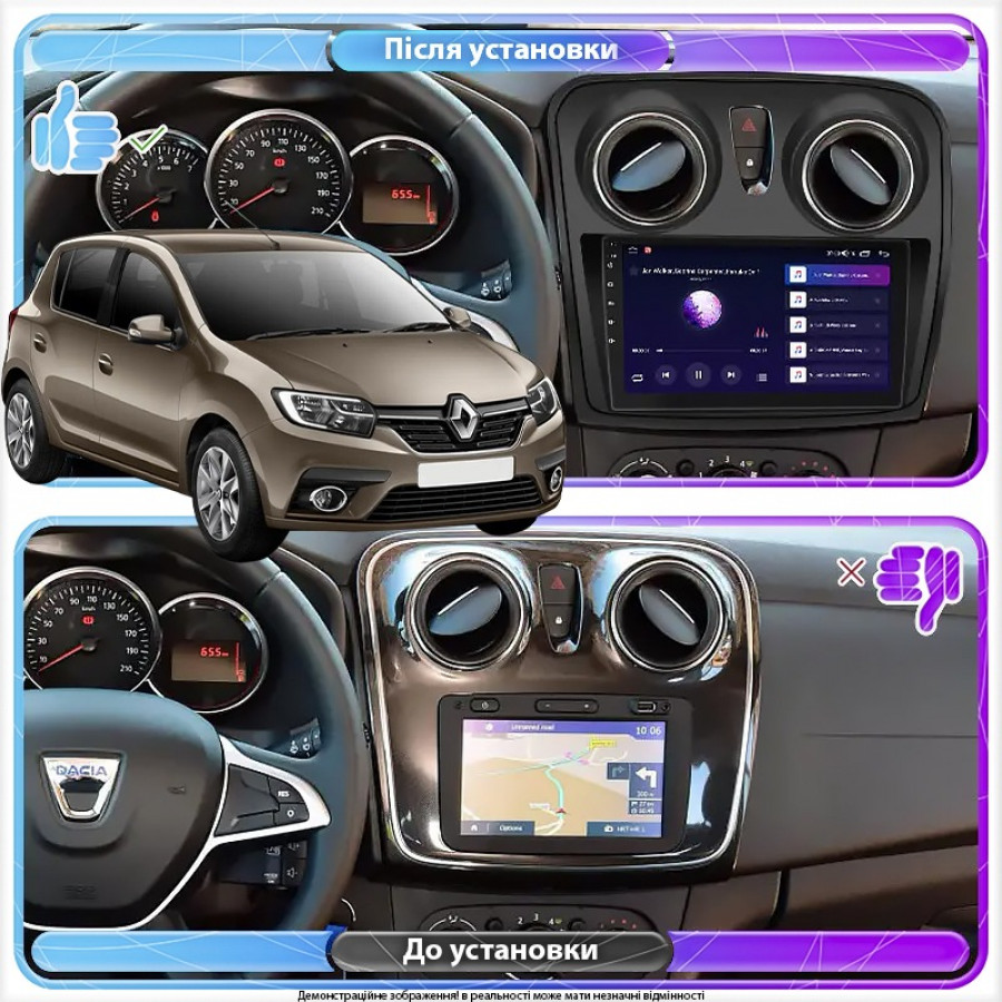 Штатная магнитола Lesko для Renault Sandero II Рестайлинг ver 2 2018-н.в. 9" 6/128Gb 4G Wi-Fi GPS Top