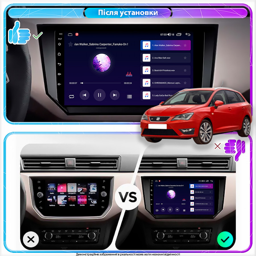Штатная магнитола Lesko для SEAT Ibiza IV Рестайлинг 2 2015-2017 экран 9" 2/32Gb CarPlay 4G Wi-Fi GPS Prime