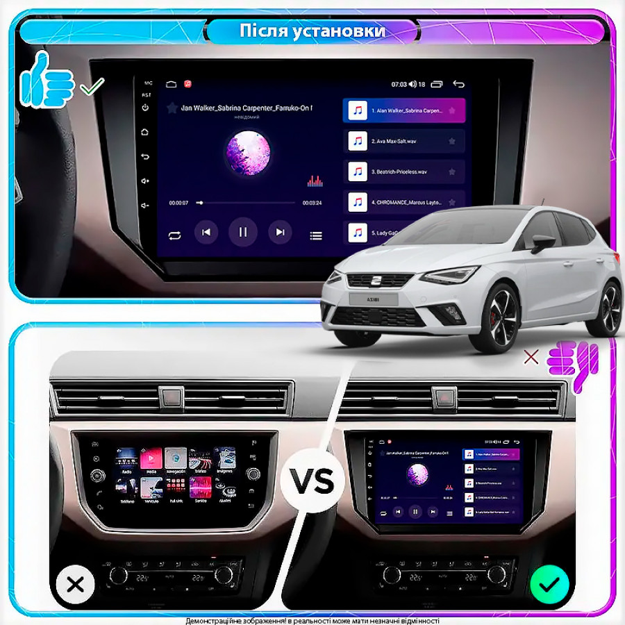 Штатная магнитола Lesko для SEAT Ibiza V 2017-2021 экран 9" 4/64Gb 4G Wi-Fi GPS Top