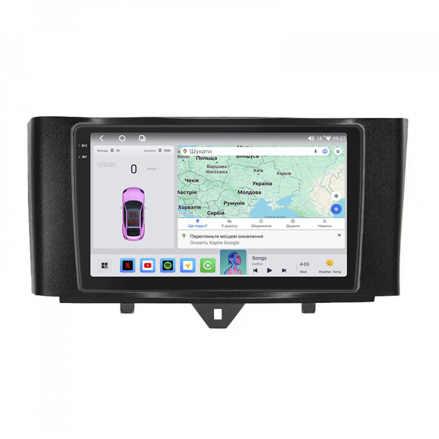 Штатная магнитола Lesko для Smart Fortwo 452 2011-2017 экран 9" 4/64 QLED CarPlay 4G Wi-Fi GPS 360 Prime