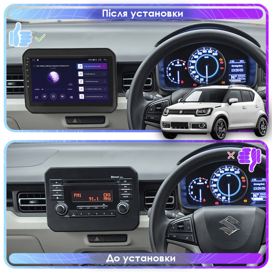 Штатная магнитола Lesko для Suzuki Ignis III 2016-2020 экран 9" 2/32Gb CarPlay 4G Wi-Fi GPS Prime