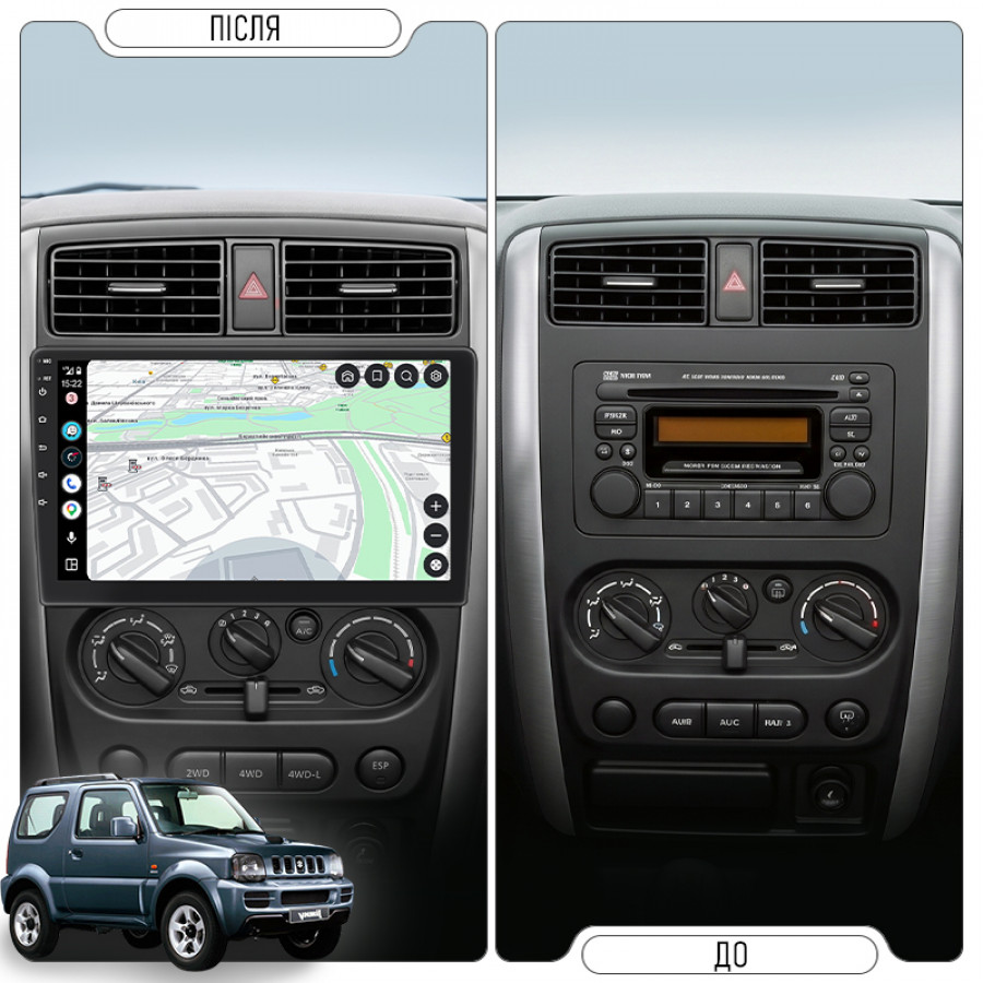 Штатная магнитола Lesko для Suzuki Jimny III Рестайлинг 1 2005-2012 экран 9" 2/32Gb 4G Wi-Fi GPS Top
