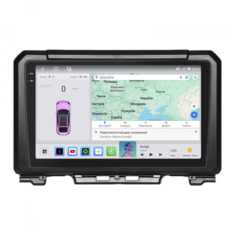 Штатная магнитола Lesko для Suzuki Jimny IV 2018-н.в. экран 9" 4/64 QLED CarPlay 4G Wi-Fi GPS 360 Prime