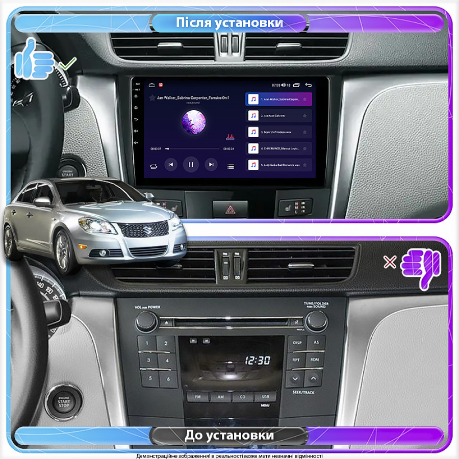 Штатная магнитола Lesko для Suzuki Kizashi  2009-2014 экран 9" 2/32Gb CarPlay 4G Wi-Fi GPS Prime