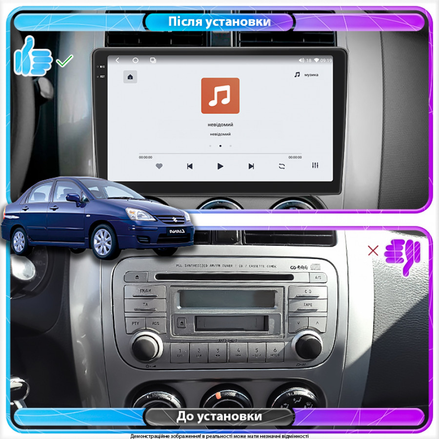 Штатная магнитола Lesko для Suzuki Liana I Рестайлинг 2004-2008 экран 9" 4/64 QLED CarPlay 4G Wi-Fi GPS 360 Prime