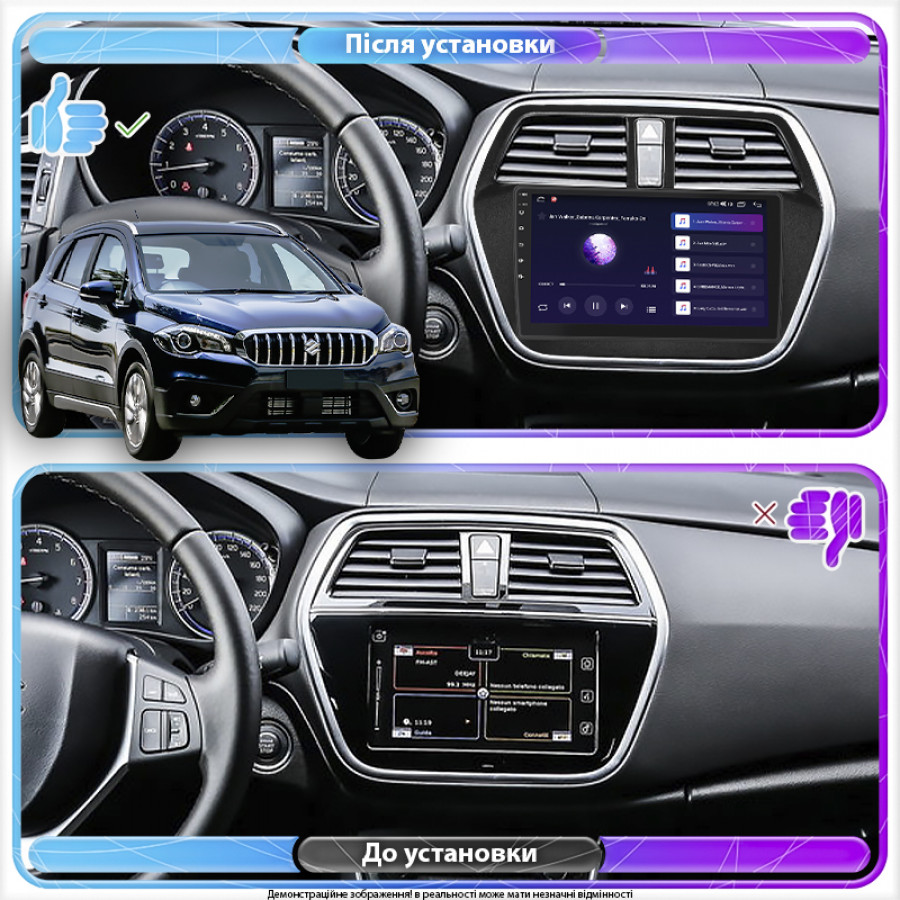Штатная магнитола Lesko для Suzuki SX4 II (S-Cross) Рестайлинг 2016-н.в. экран 9" 4/64Gb CarPlay 4G Wi-Fi GPS Prime