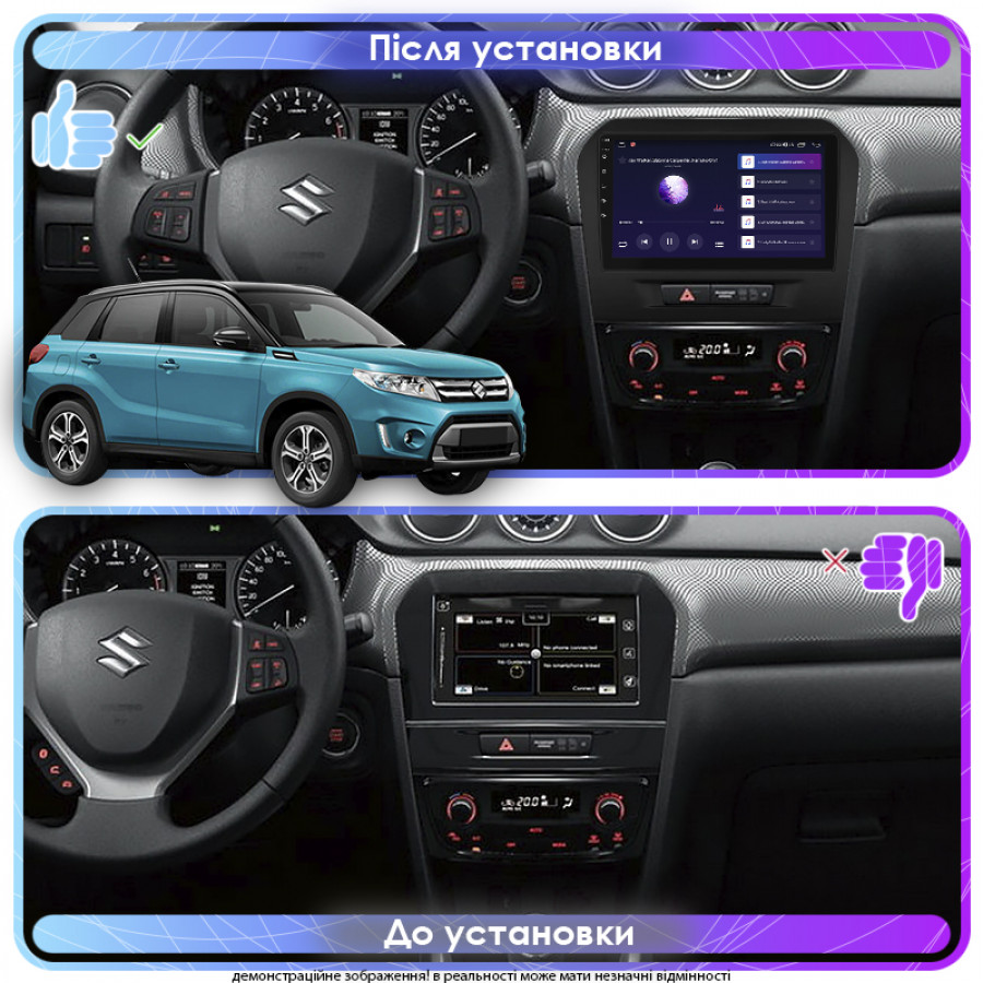 Штатная магнитола Lesko для Suzuki Vitara II 2014-2019 экран 9" 2/32Gb CarPlay 4G Wi-Fi GPS Prime