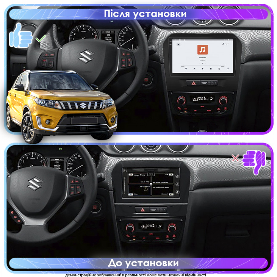 Штатная магнитола Lesko для Suzuki Vitara II Рестайлинг 2018-н.в. экран 9" 4/64 QLED CarPlay 4G Wi-Fi GPS 360 Prime