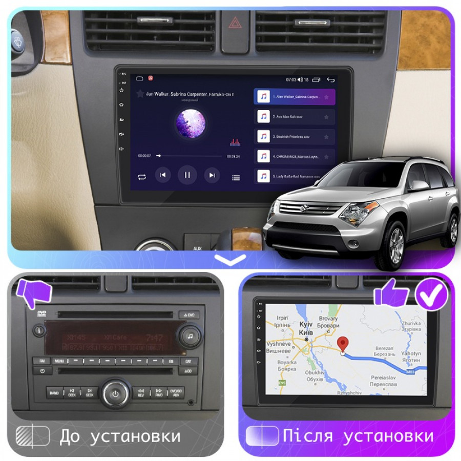 Штатная магнитола Lesko для Suzuki XL7  2007-2009 экран 10" 6/128Gb 4G Wi-Fi GPS Top