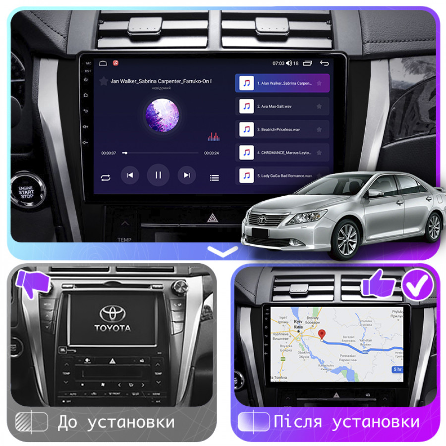 Штатная магнитола Lesko для Toyota Aurion II 2012-2017 экран 10" 4/64Gb CarPlay 4G Wi-Fi GPS Prime