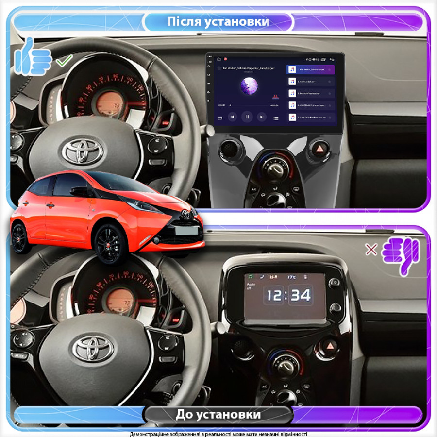 Штатная магнитола Lesko для Toyota Aygo II 2014-2018 экран 10" 4/64Gb 4G Wi-Fi GPS Top