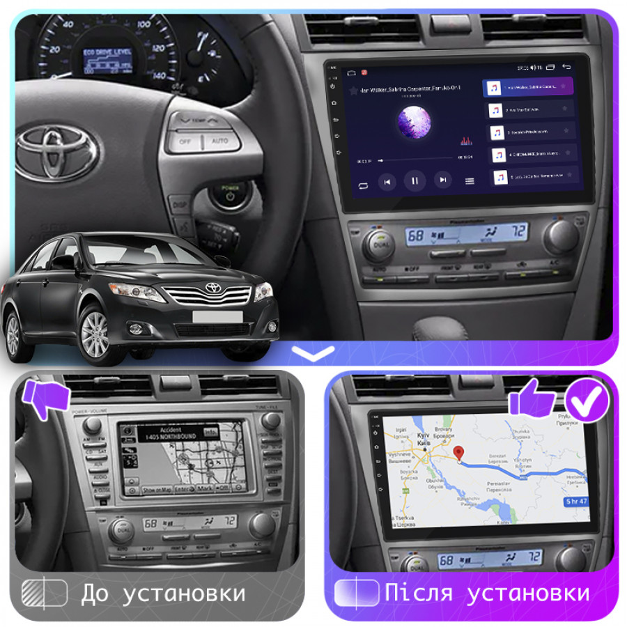 Штатная магнитола Lesko для Toyota Camry VI (XV40) Рестайлинг 2009-2011 экран 10" 2/32Gb CarPlay 4G Wi-Fi GPS Prime