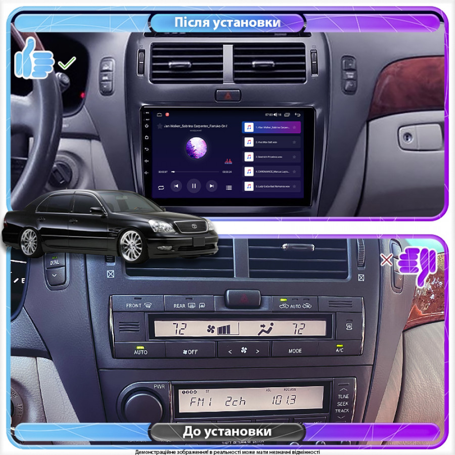 Штатная магнитола Lesko для Toyota Celsior III (F30) Рестайлинг 2003-2006 экран 9" 4/64Gb CarPlay 4G Wi-Fi GPS Prime