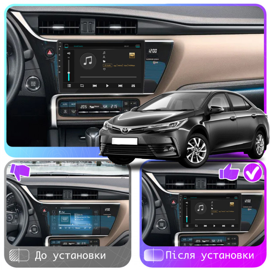 Штатная магнитола Lesko для Toyota Corolla XI (E160, E170) Рестайлинг 2015-н.в. экран 10" 4/32Gb 4G Wi-Fi GPS Top