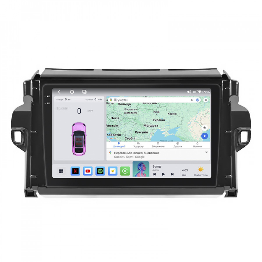 Штатная магнитола Lesko для Toyota Fortuner II Рестайлинг 2020-н.в. экран 9" 4/64 QLED CarPlay 4G Wi-Fi GPS 360 Prime