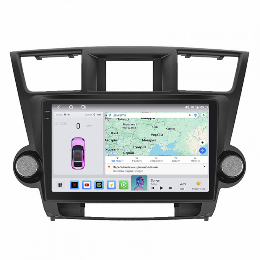 Штатная магнитола Lesko для Toyota Highlander II (U40) 2007-2010 экран 10" 4/64 QLED CarPlay 4G Wi-Fi GPS 360 Prime