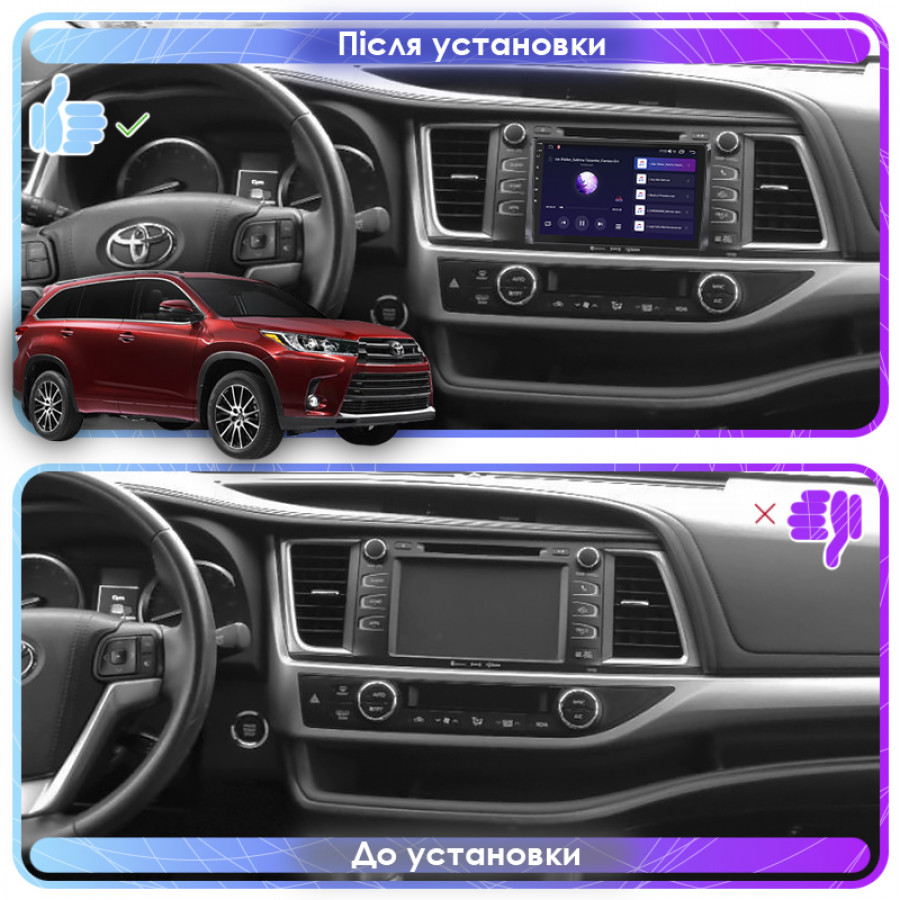 Штатная магнитола Lesko для Toyota Highlander III (U50) Рестайлинг 2016-2019 экран 10" 1/16Gb Wi-Fi GPS Base