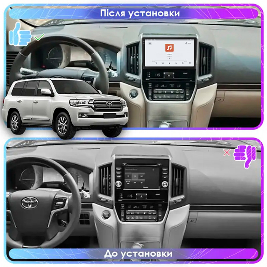 Штатная магнитола Lesko для Toyota Land Cruiser 200 Series Рестайлинг 2 2015-2021 экран 9" 4/64 QLED CarPlay 4G Wi-Fi GPS 360 Prime