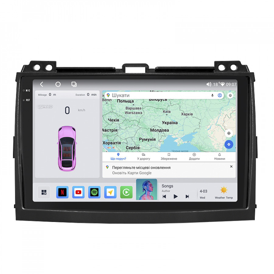 Штатная магнитола Lesko для Toyota Land Cruiser Prado 120 Series Рестайлинг 2007-2009 экран 9" 4/64 QLED CarPlay 4G Wi-Fi GPS 360 Prime