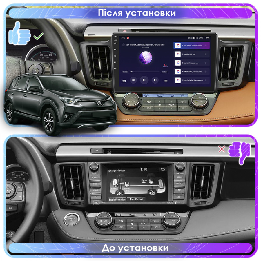 Штатная магнитола Lesko для Toyota RAV4 IV (CA40) Рестайлинг 2015-2019 экран 10" 2/32Gb Wi-Fi GPS Base