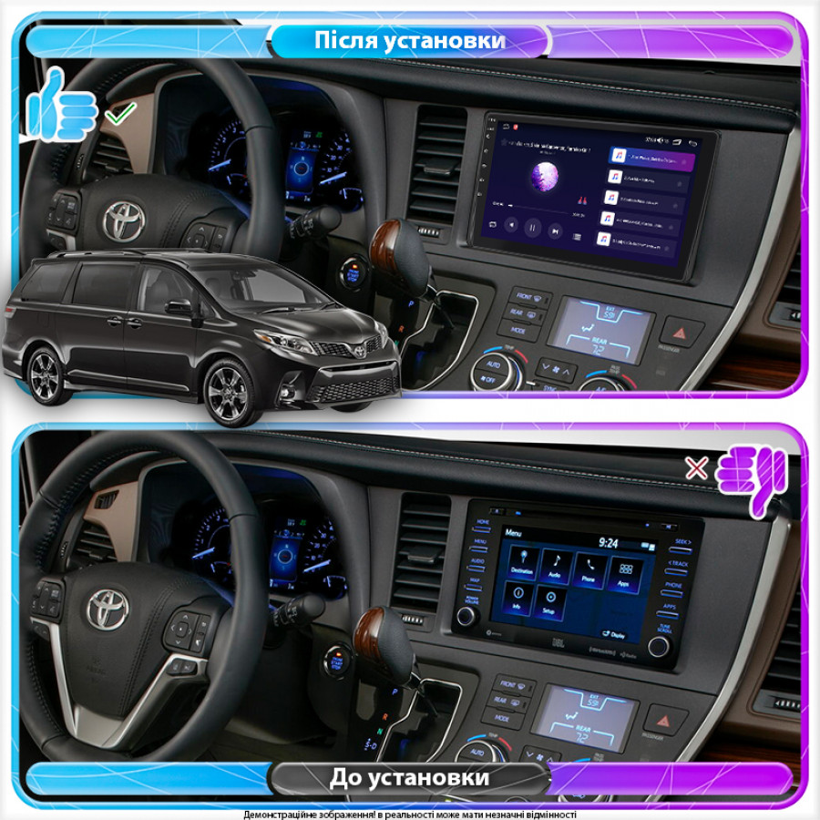 Штатная магнитола Lesko для Toyota Sienna III Рестайлинг 2 2017-2020 экран 9" 2/32Gb 4G Wi-Fi GPS Top
