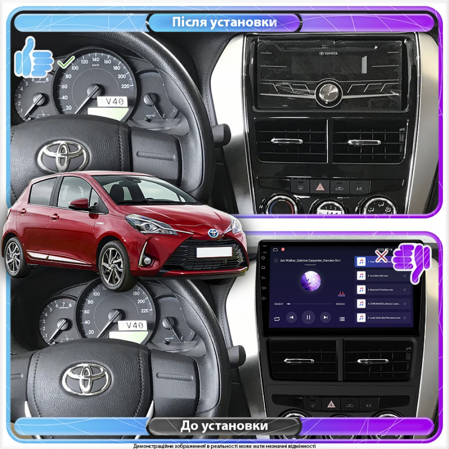 Штатная магнитола Lesko для Toyota Yaris III Рестайлинг 2 2017-2020 экран 9" 4/64Gb CarPlay 4G Wi-Fi GPS Prime