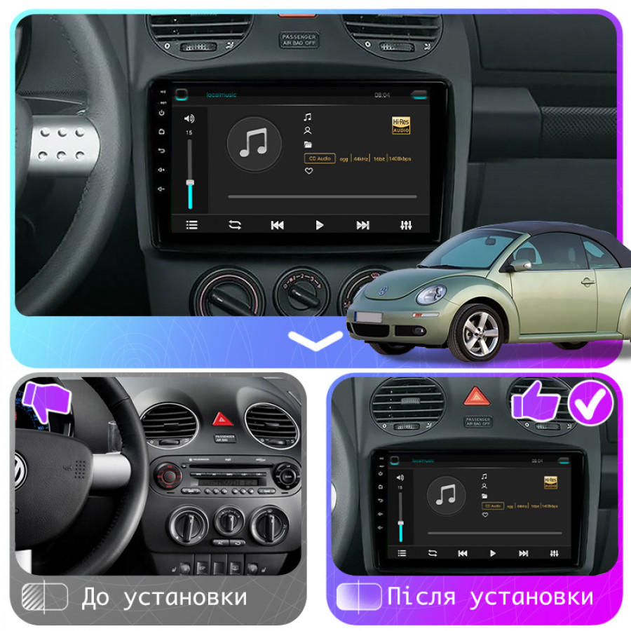 Штатная магнитола Lesko для Volkswagen Beetle I (A4) Рестайлинг 2005-2010 экран 9" 4/64Gb 4G Wi-Fi GPS Top