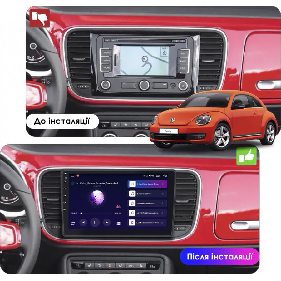 Штатная магнитола Lesko для Volkswagen Beetle II (A5) 2011-2019 экран 10" 2/32Gb CarPlay 4G Wi-Fi GPS Prime