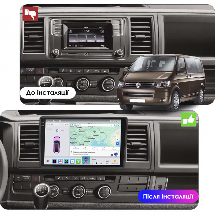 Штатная магнитола Lesko для Volkswagen Caravelle T5 Рестайлинг 2009-2015 экран 10" 4/64 QLED CarPlay 4G Wi-Fi GPS 360 Prime