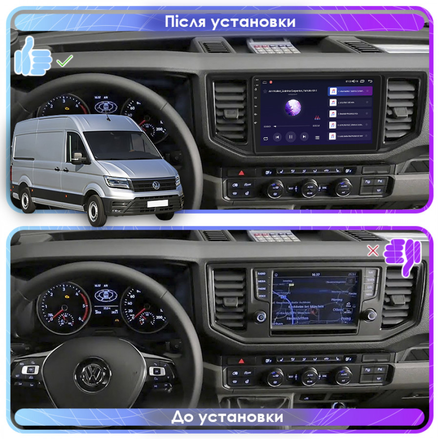 Штатная магнитола Lesko для Volkswagen Crafter II 2017-н.в. экран 10" 2/32Gb 4G Wi-Fi GPS Top
