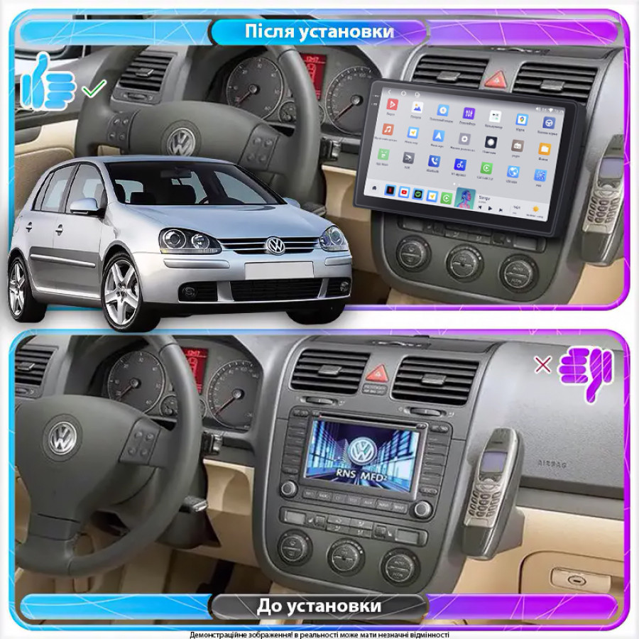 Штатная магнитола Lesko для Volkswagen Golf V 2003-2009 экран 10" 4/64 QLED CarPlay 4G Wi-Fi GPS 360 Prime