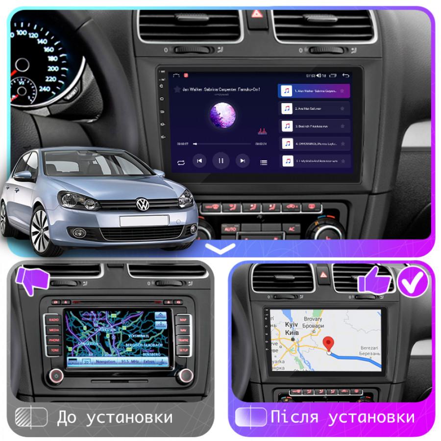 Штатная магнитола Lesko для Volkswagen Golf VI 2008-2012 экран 9" 2/32Gb CarPlay 4G Wi-Fi GPS Prime