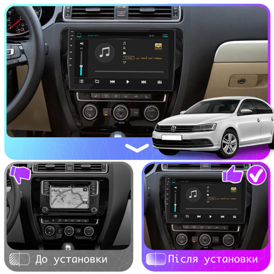 Штатная магнитола Lesko для Volkswagen Jetta VI Рестайлинг 2014-2018 экран 10" 2/32Gb Wi-Fi GPS Base