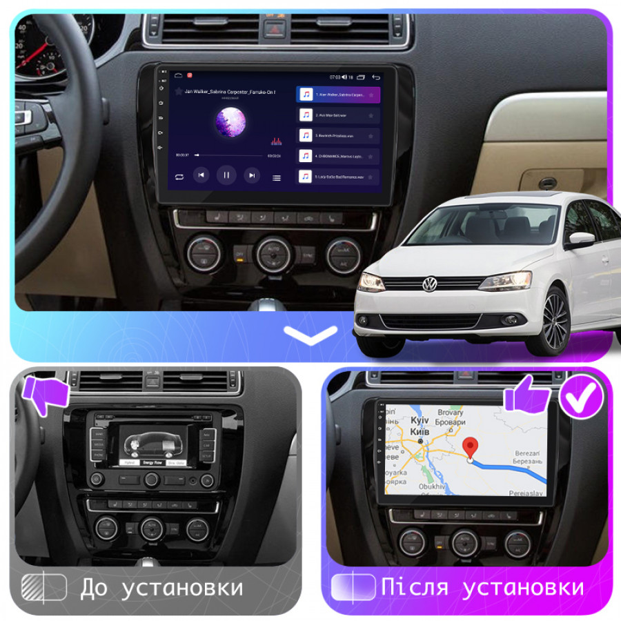 Штатная магнитола Lesko для Volkswagen Jetta VI Рестайлинг 2014-2018 экран 10" 4/64Gb CarPlay 4G Wi-Fi GPS Prime
