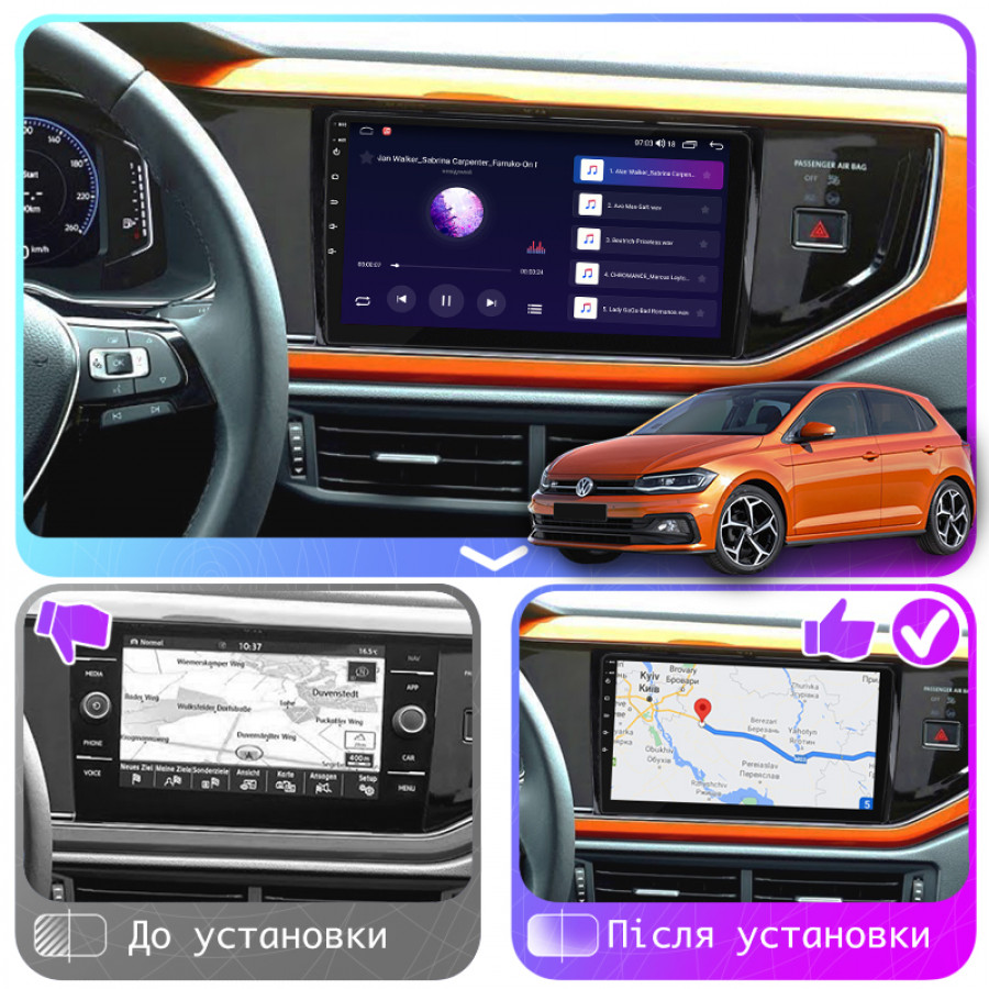 Штатная магнитола Lesko для Volkswagen Polo VI (EU Market) 2017-2021 экран 9" 2/32Gb CarPlay 4G Wi-Fi GPS Prime