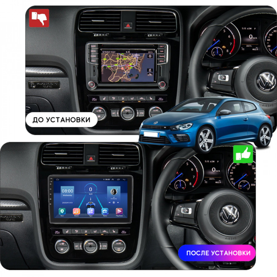 Штатная магнитола Lesko для Volkswagen Scirocco R I Рестайлинг 2014-2017 экран 10" 4/64Gb 4G Wi-Fi GPS Top