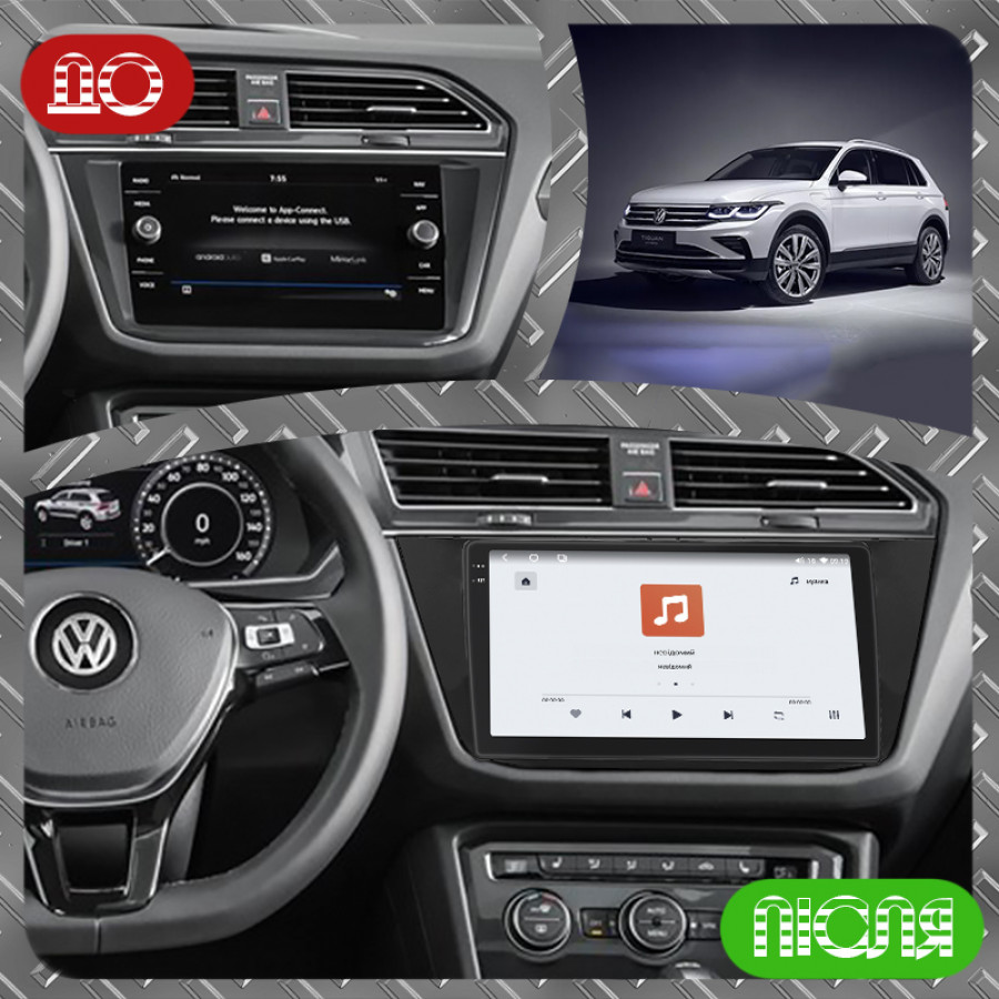 Штатная магнитола Lesko для Volkswagen Tiguan II 2016-2020 экран 10" 4/64 QLED CarPlay 4G Wi-Fi GPS 360 Prime