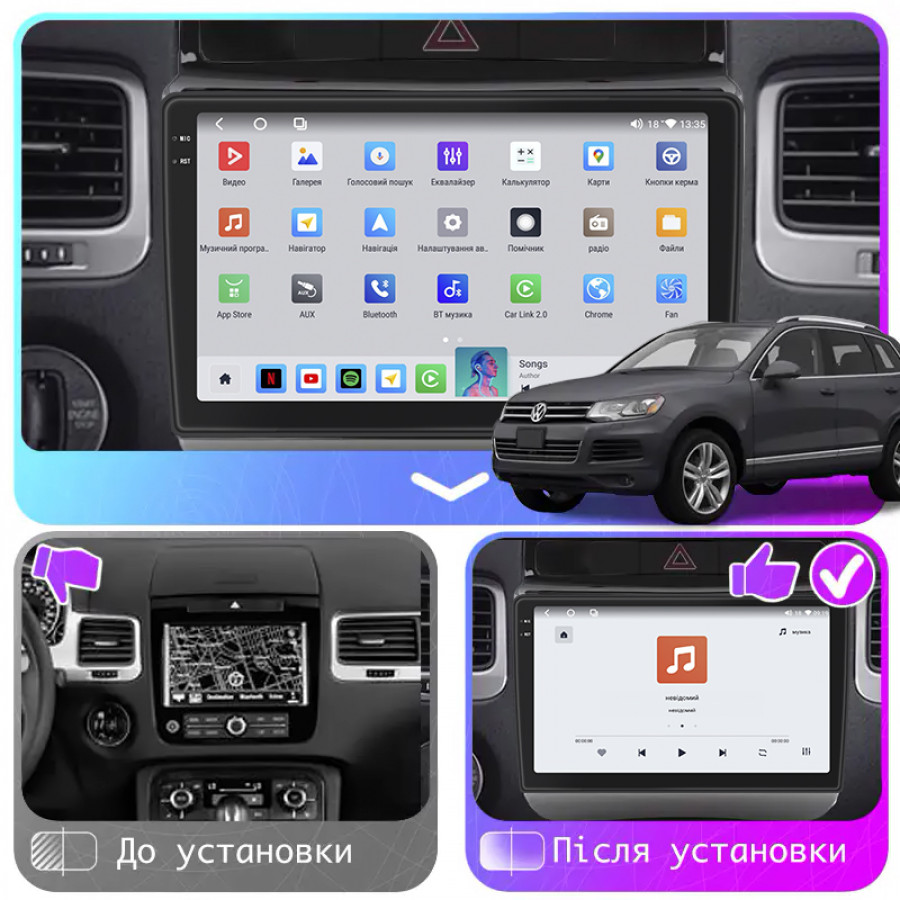 Штатная магнитола Lesko для Volkswagen Touareg II 2010-2014 экран 9" 4/64 QLED CarPlay 4G Wi-Fi GPS 360 Prime