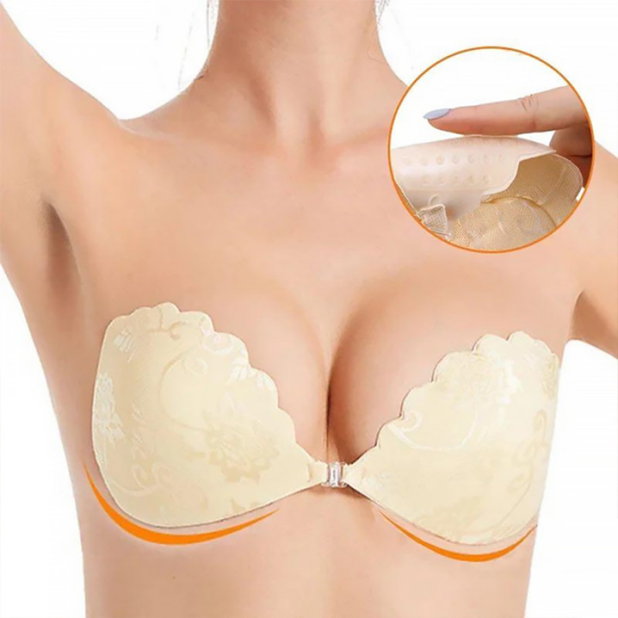 Бюстгальтер-невидимка Fly Bra G00D89 с эффектом Рush Up без бретелей кружевной лиф Бежевый D